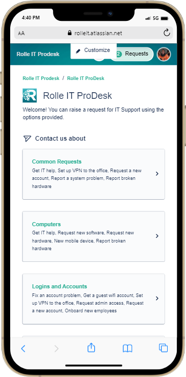 Rendering of Rolle IT HelpDesk from mobile device