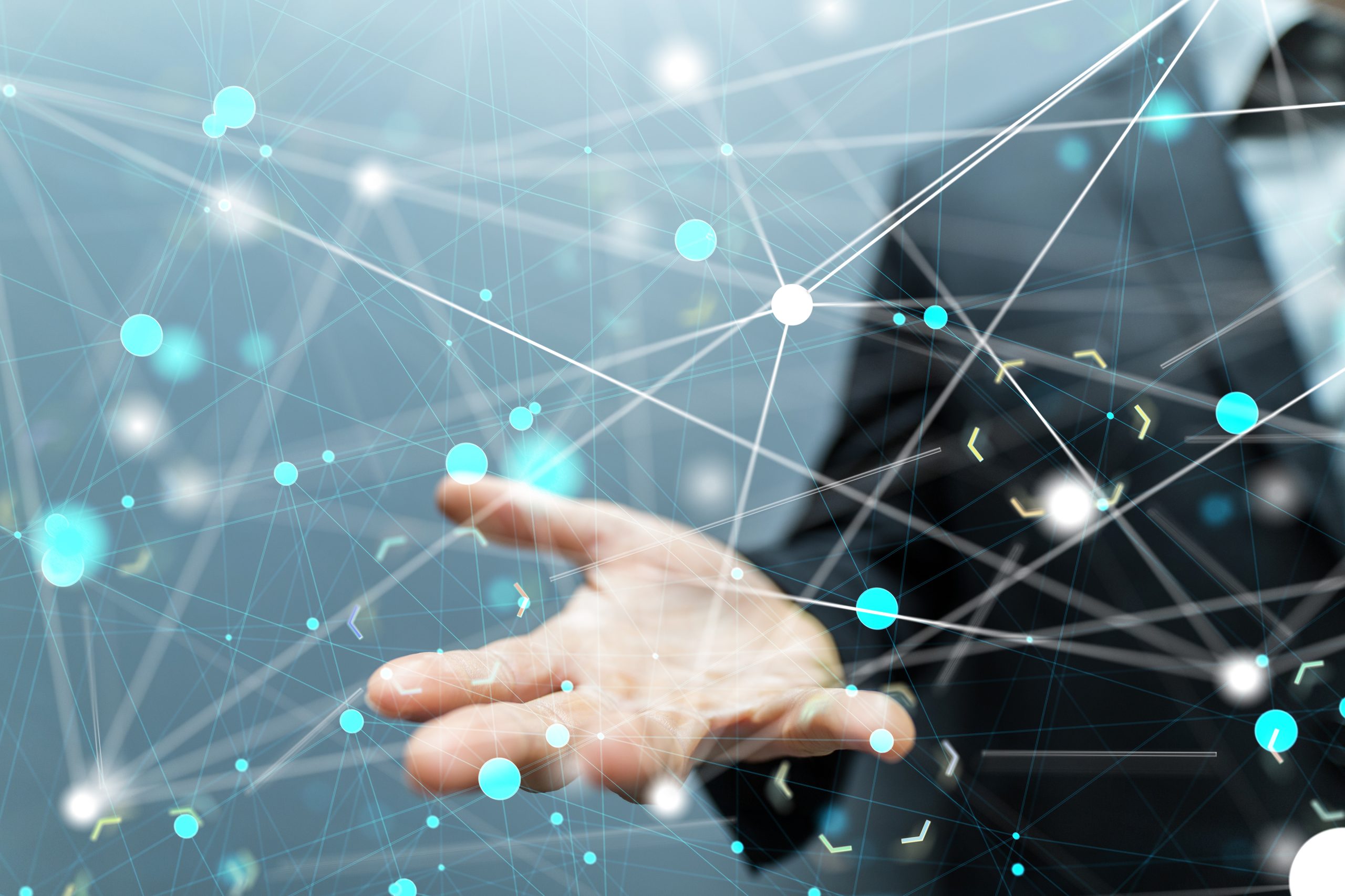 netz Double exposure of professional businessman connected internet and wireless network with his smart phone and city of business background in business trading and technology concept